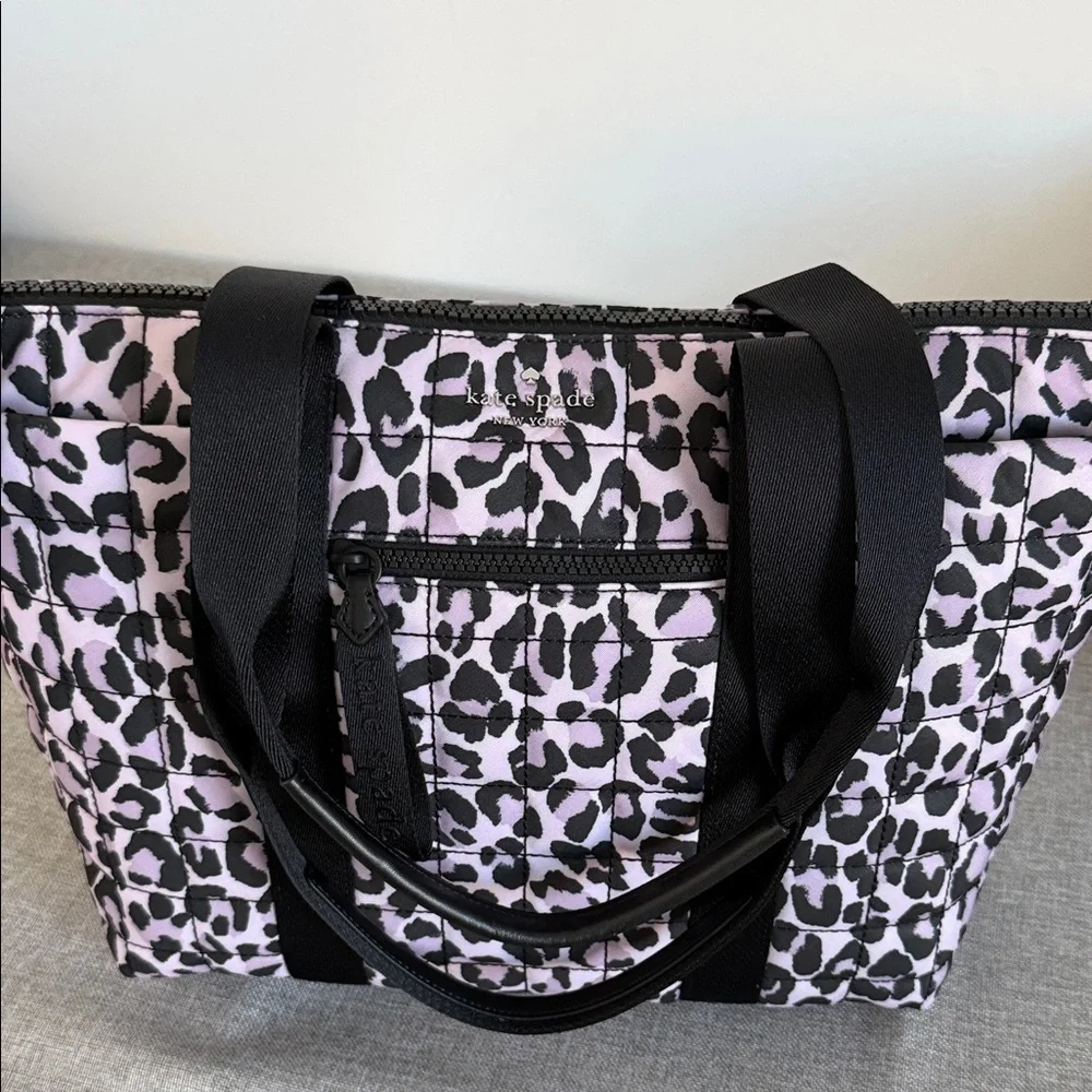 Kate Spade Camden quilted violet and Black spotted leopard Print Tote